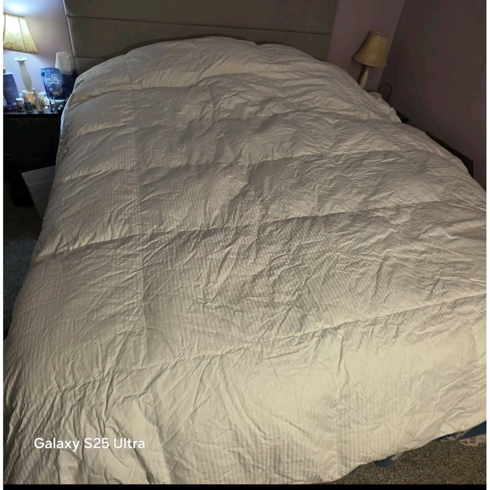 Duck Down comforter 110 x 96 inches white light cream stripe Biltmore for Belk